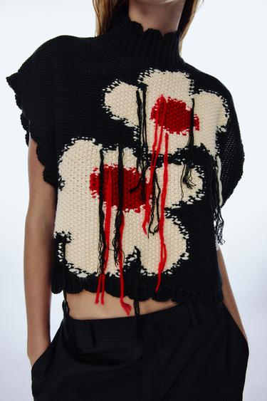 フラワーニットベスト ブラック Zara Japan 日本 フラワーニットベスト ブラック Zara Japan 日本