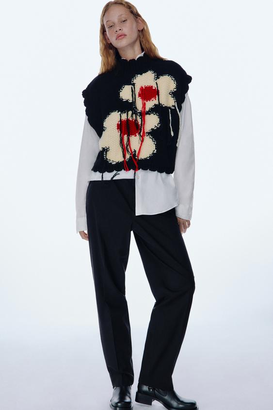 フラワーニットベスト ブラック Zara Japan 日本 フラワーニットベスト ブラック Zara Japan 日本