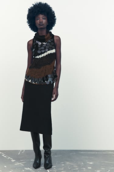Image 0 of HALTER NECK KNIT TOP WITH SEQUINS from Zara