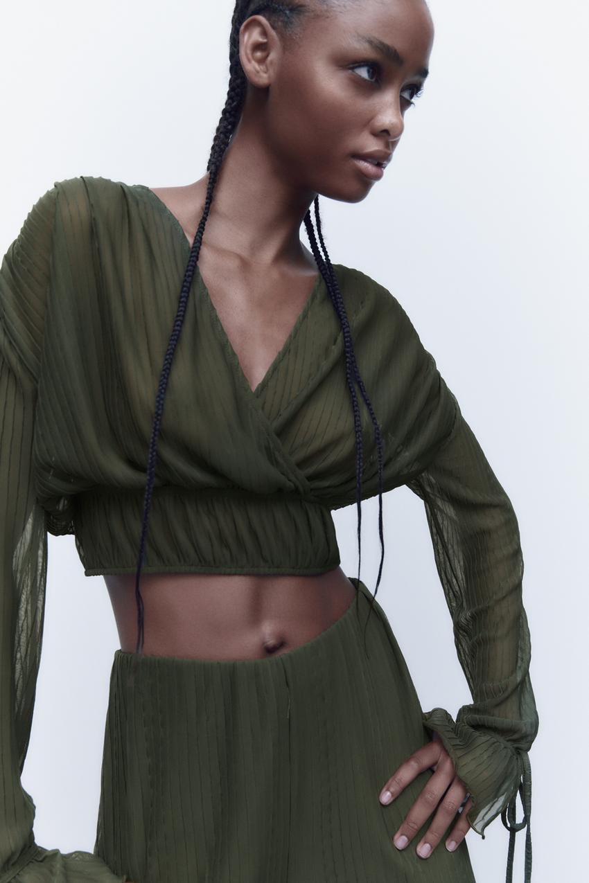 Zara green wrap top Clearance