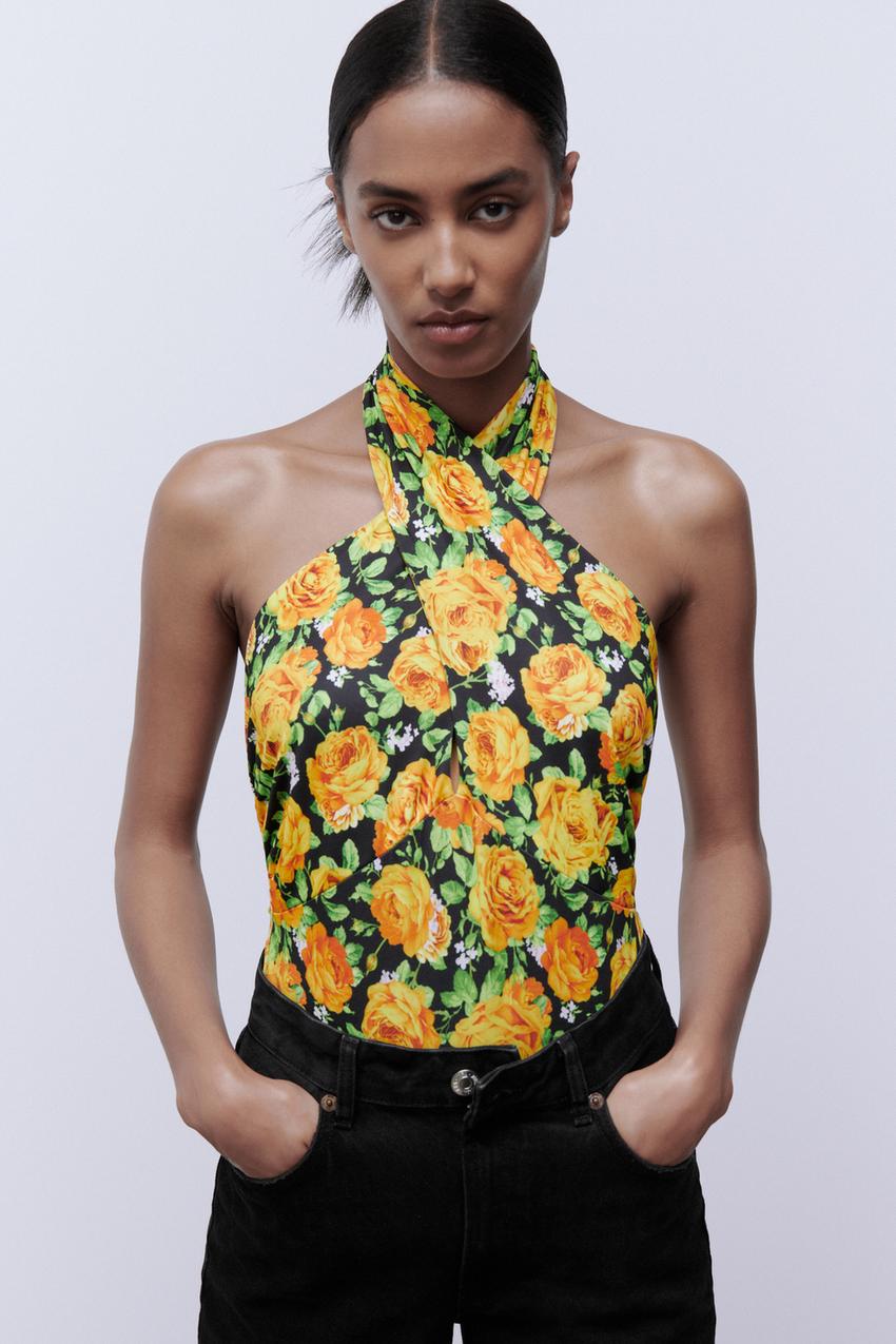 Zara orange halter neck bodysuit Clearance