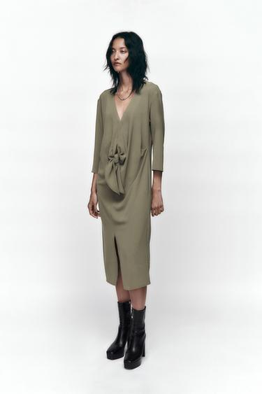 フルイド ノットワンピース ライトカーキ Zara Japan 日本 フルイド ノットワンピース ライトカーキ Zara Japan 日本