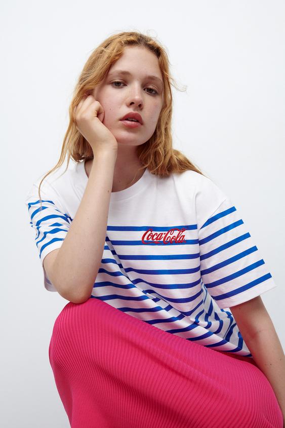 Coca Cola ストライプ tシャツ 青色 白色 Zara Japan 日本 Coca Cola ストライプ tシャツ 青色 白色 Zara Japan 日本