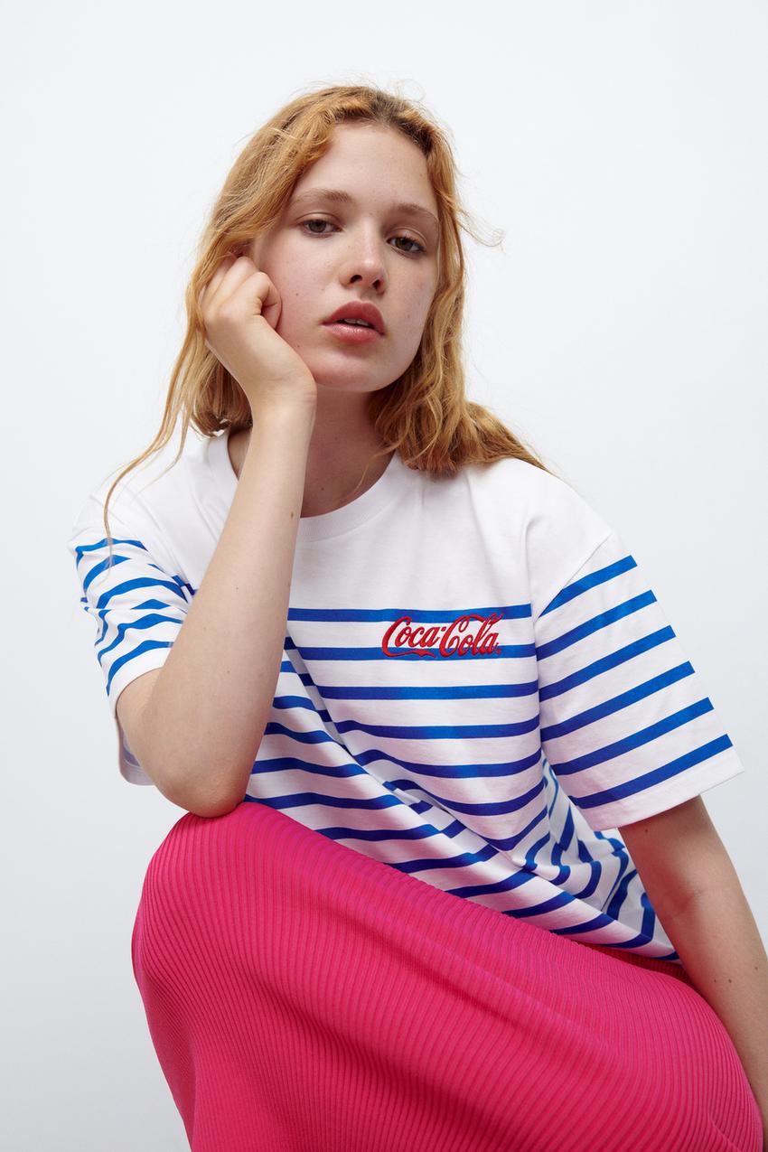 COCA COLA STRIPED T SHIRT Blue White ZARA Spain