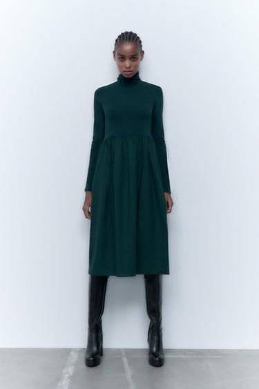 コントラスト ワンピース ダークグリーン Zara Japan 日本 コントラスト ワンピース ダークグリーン Zara Japan 日本