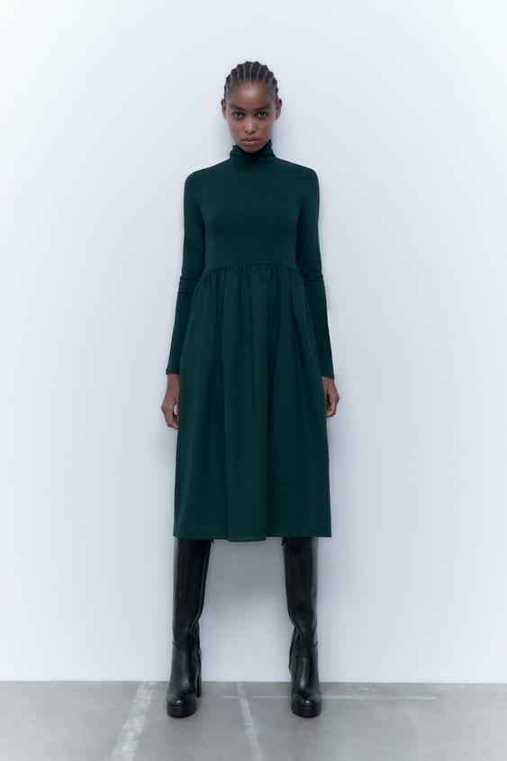 コントラスト ワンピース ダークグリーン Zara Japan 日本 コントラスト ワンピース ダークグリーン Zara Japan 日本