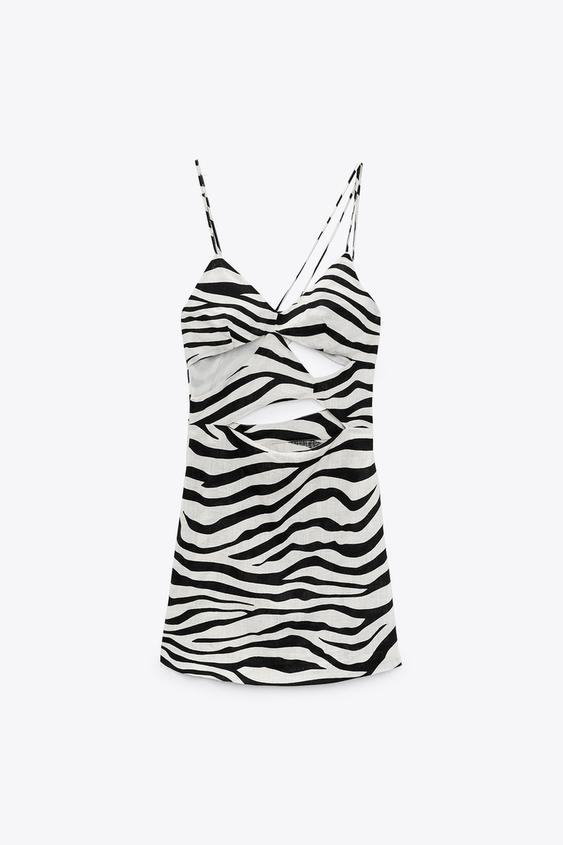 カットアウトディテール アニマルプリント ミニ ワンピース エクリュ ブラック Zara Japan 日本 カットアウトディテール アニマルプリント ミニ ワンピース エクリュ ブラック Zara Japan 日本