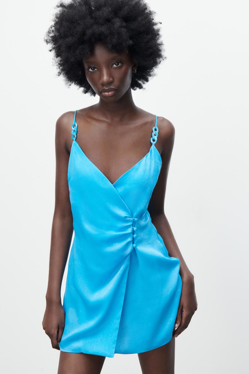 Zara turquoise satin dress Clearance