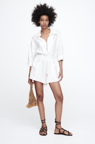 Image 0 of RUSTIC PLAYSUIT WITH LACE TRIM from Zara