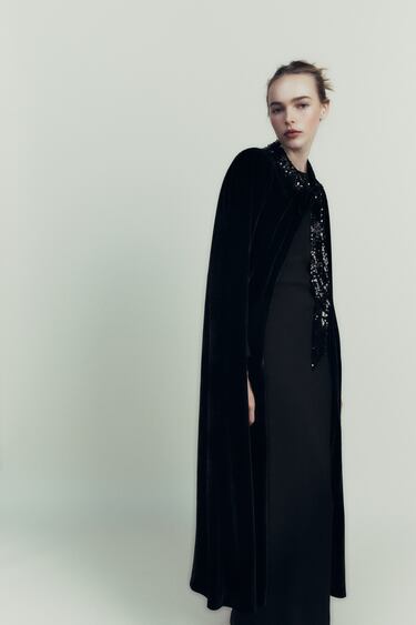 Image 0 of LONG VELVET SEQUIN CAPE from Zara