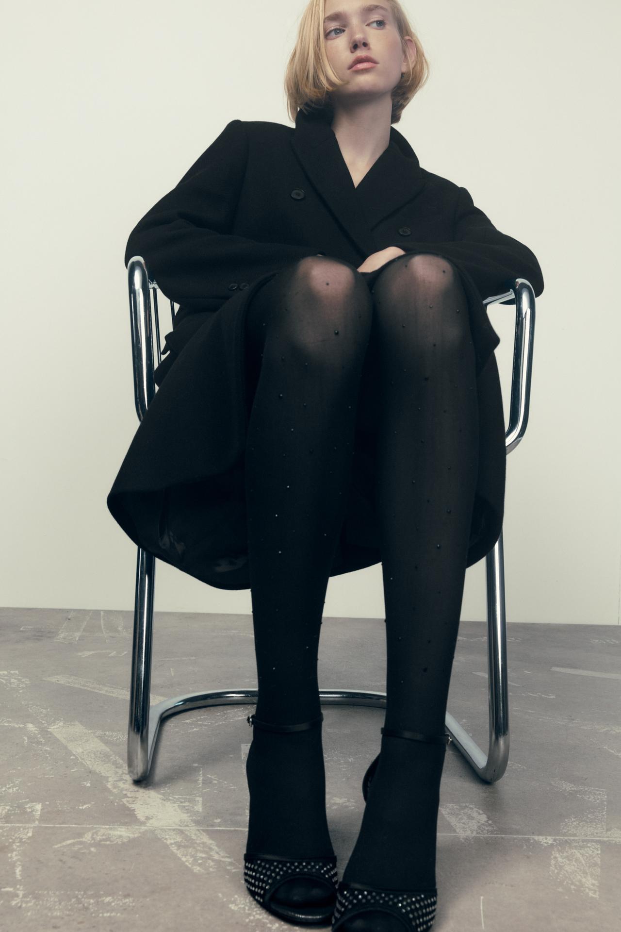 Zara black tights with rhinestone appliques.