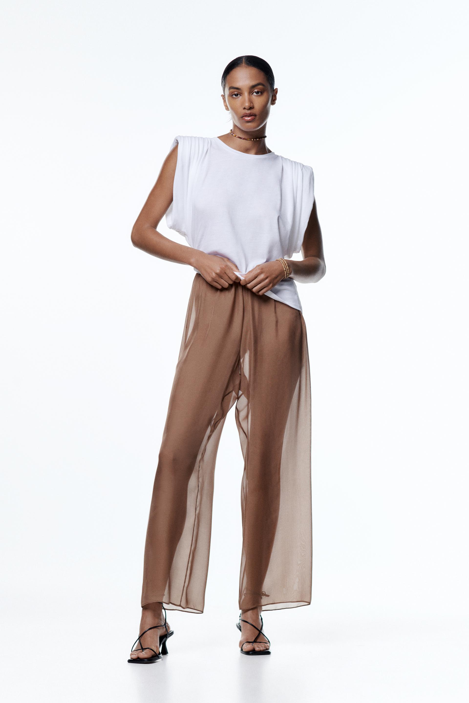Zara - T-Shirt with Shoulder Pads - Limited Edition - Oyster White - Women - Oyster White - Women Zara