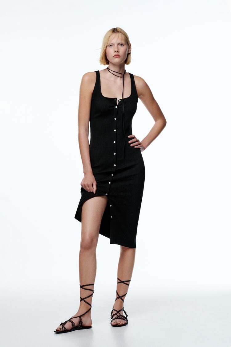 zara.com | Ribbed Button-up Dress Black