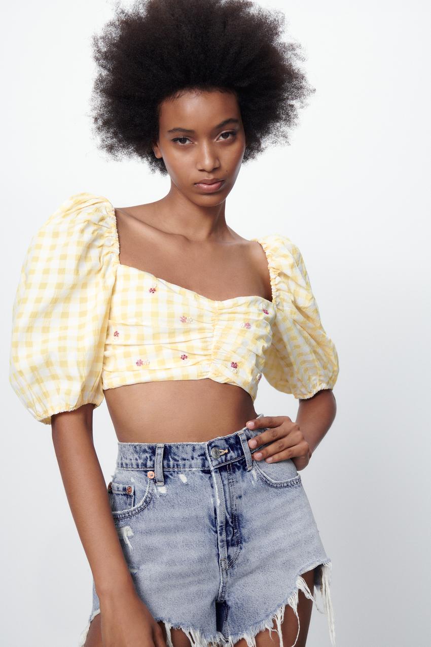 Cropped gingham top zara Clearance