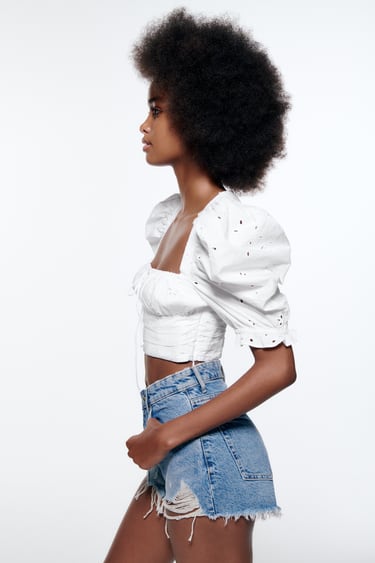 EMBROIDERED EYELET CROP TOP