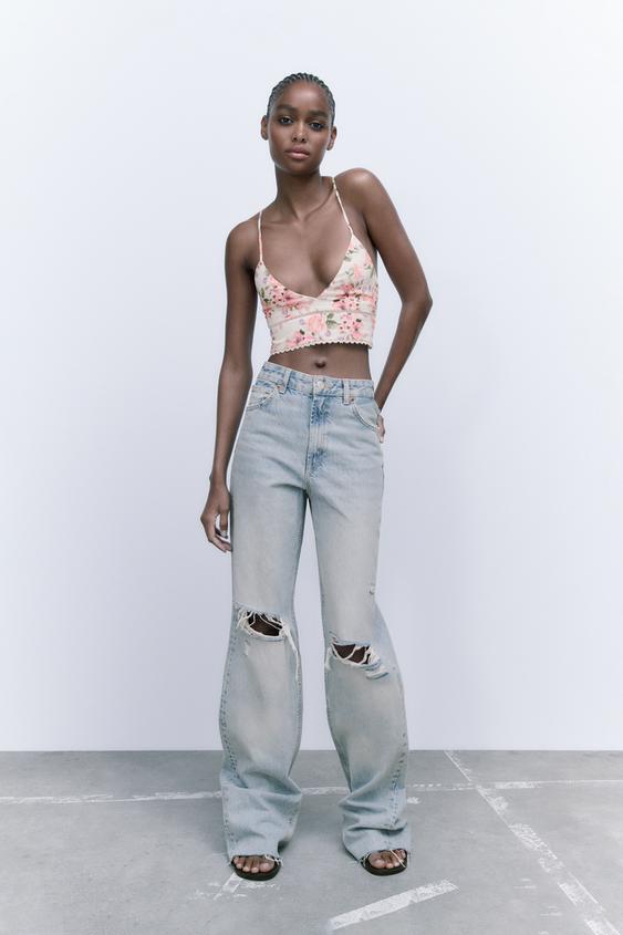 Crop top floral zara Clearance