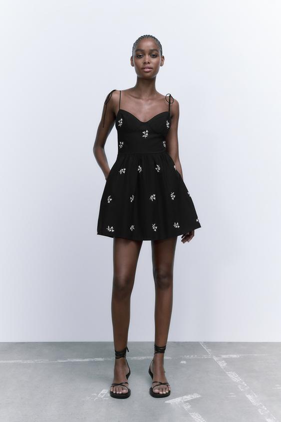 フラワーエンブロイダリー ポプリンワンピース ブラック Zara Japan 日本 フラワーエンブロイダリー ポプリンワンピース ブラック Zara Japan 日本