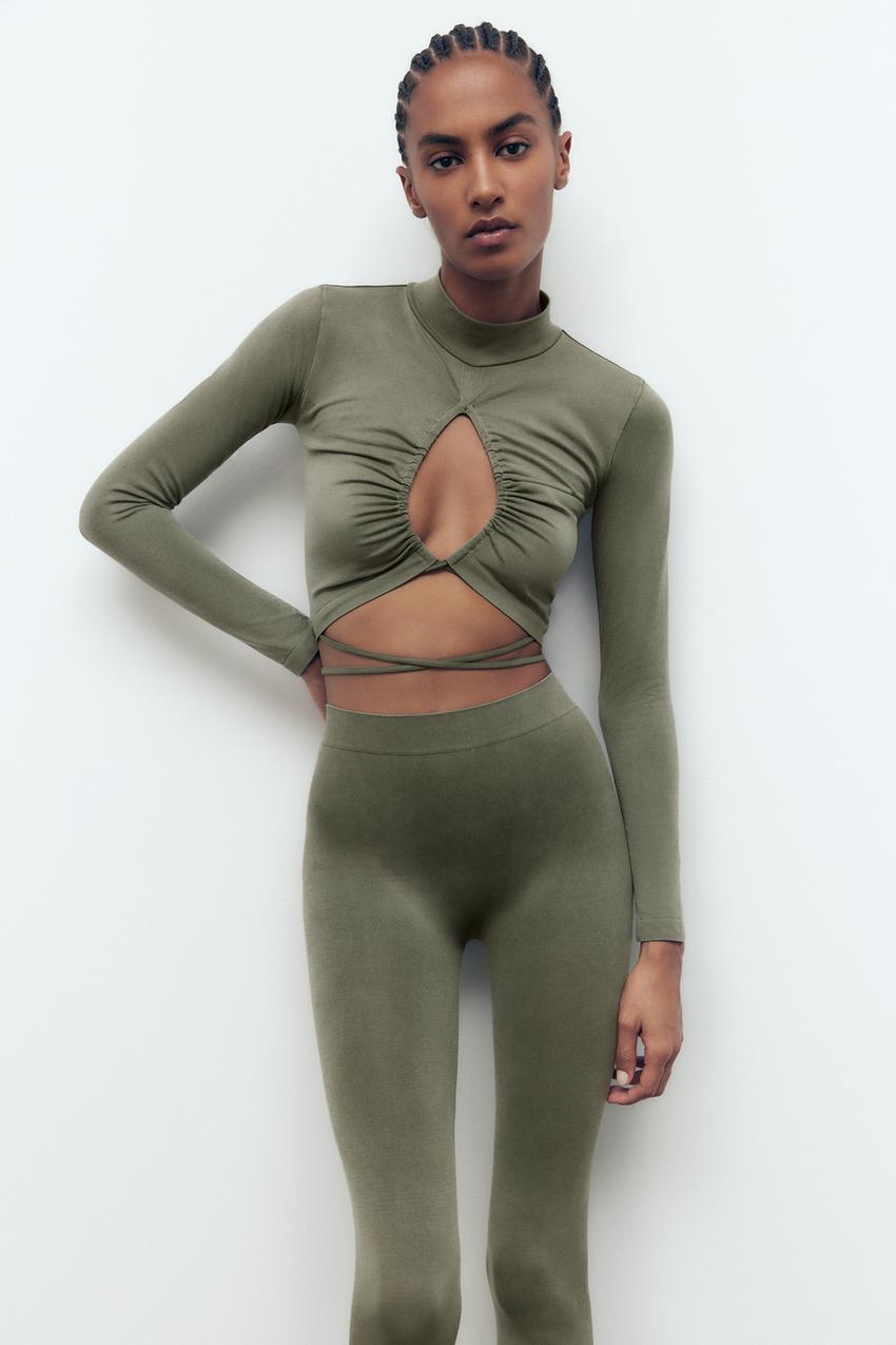 Zara khaki crop top clearance
