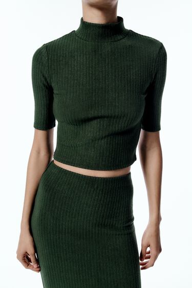 Image 0 of RIBBED HIGH NECK TOP from Zara