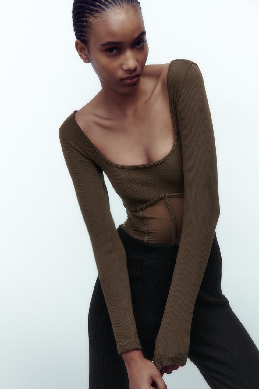Zara brown long sleeve bodysuit Clearance