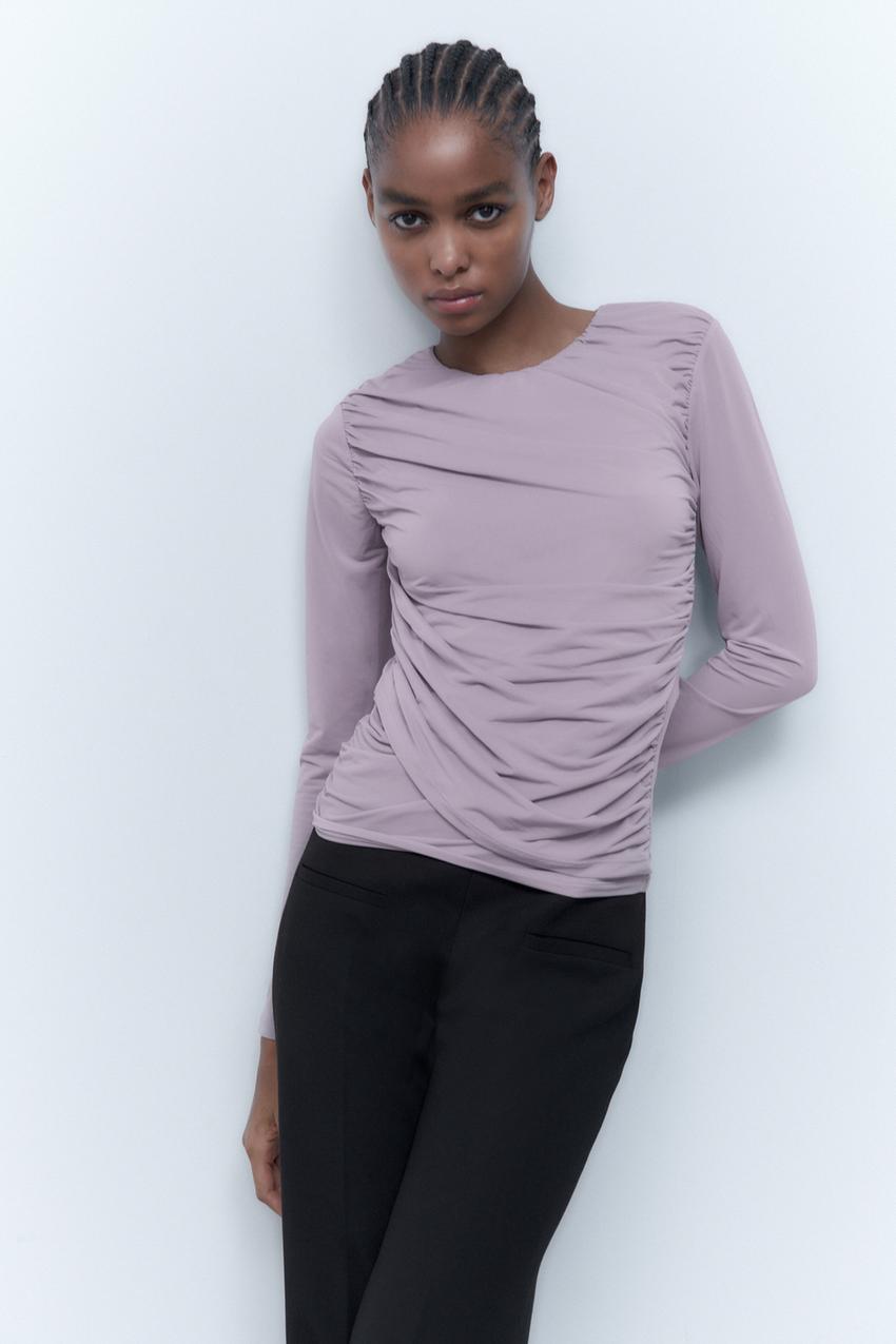 Zara long sleeve gathered top Clearance
