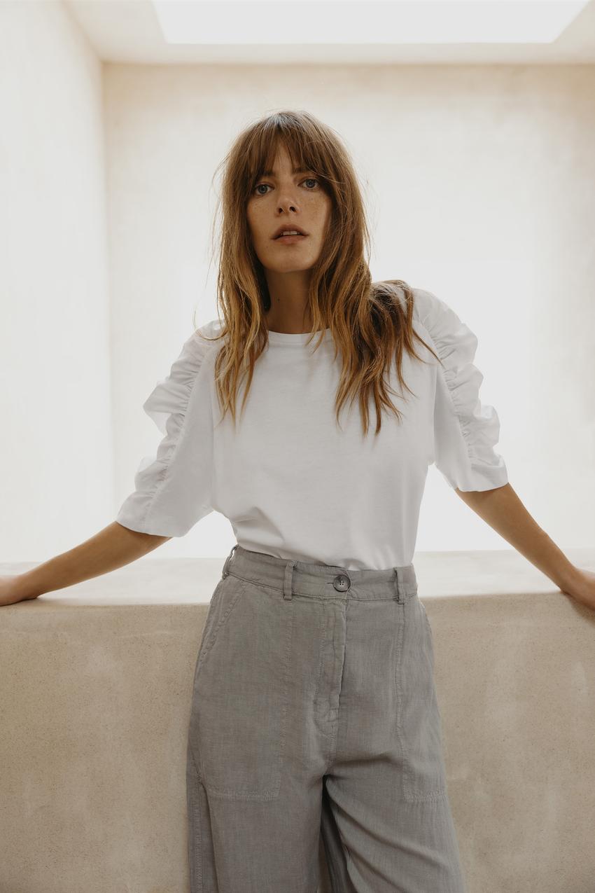 CAMISETA COMBINADA POPELIN Blanco ZARA Espana