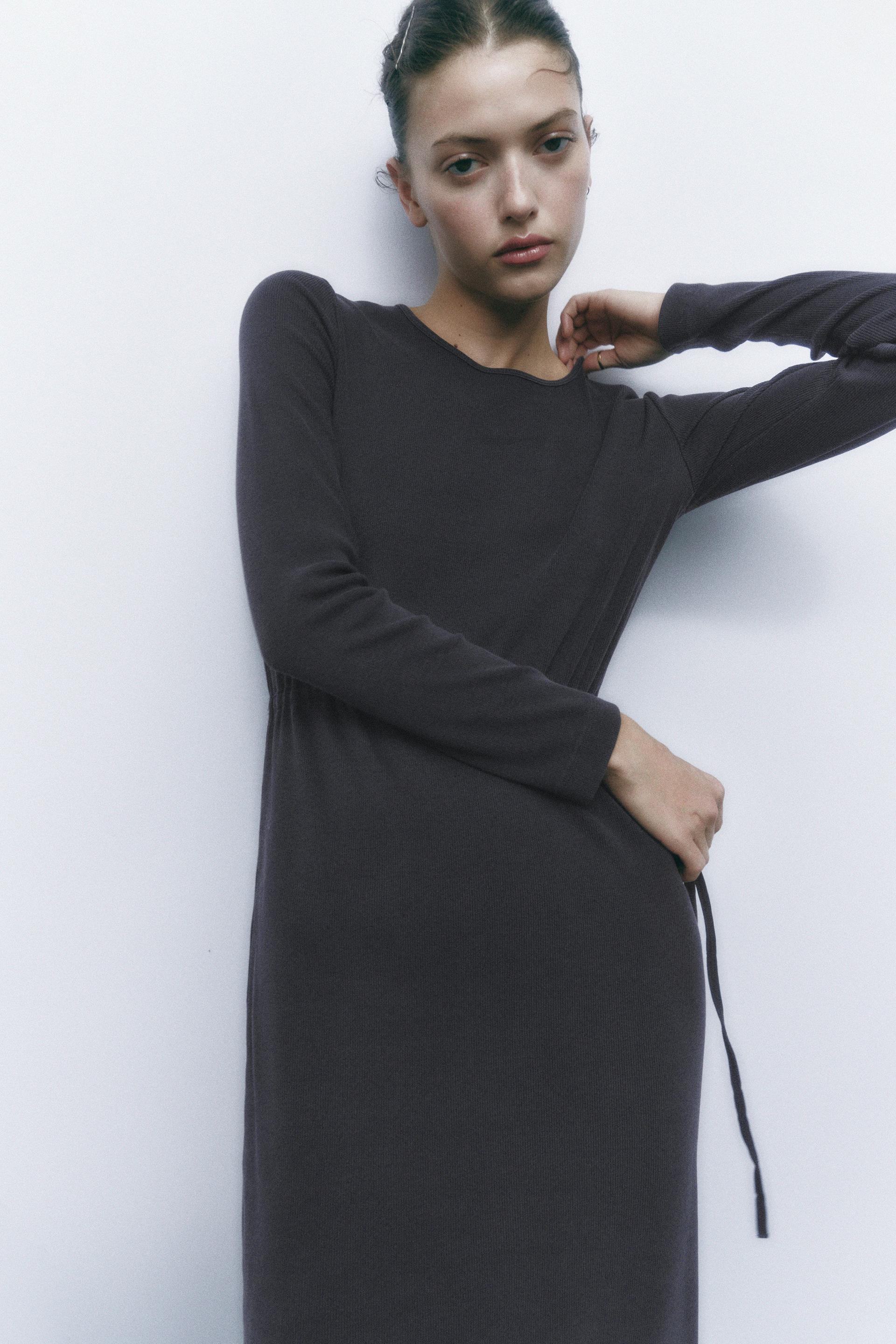Zara - Washed Effect Ribbed Dress - Charcoal - Women