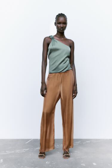 Image 0 of ASYMMETRICAL SATIN EFFECT TOP from Zara