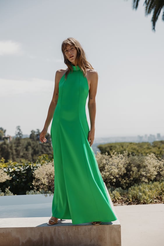 Editor picture cement LONG SATIN EFFECT DRESS - Apple green | ZARA United States