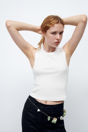 Image 0 of RIBBED LACE TOP from Zara
