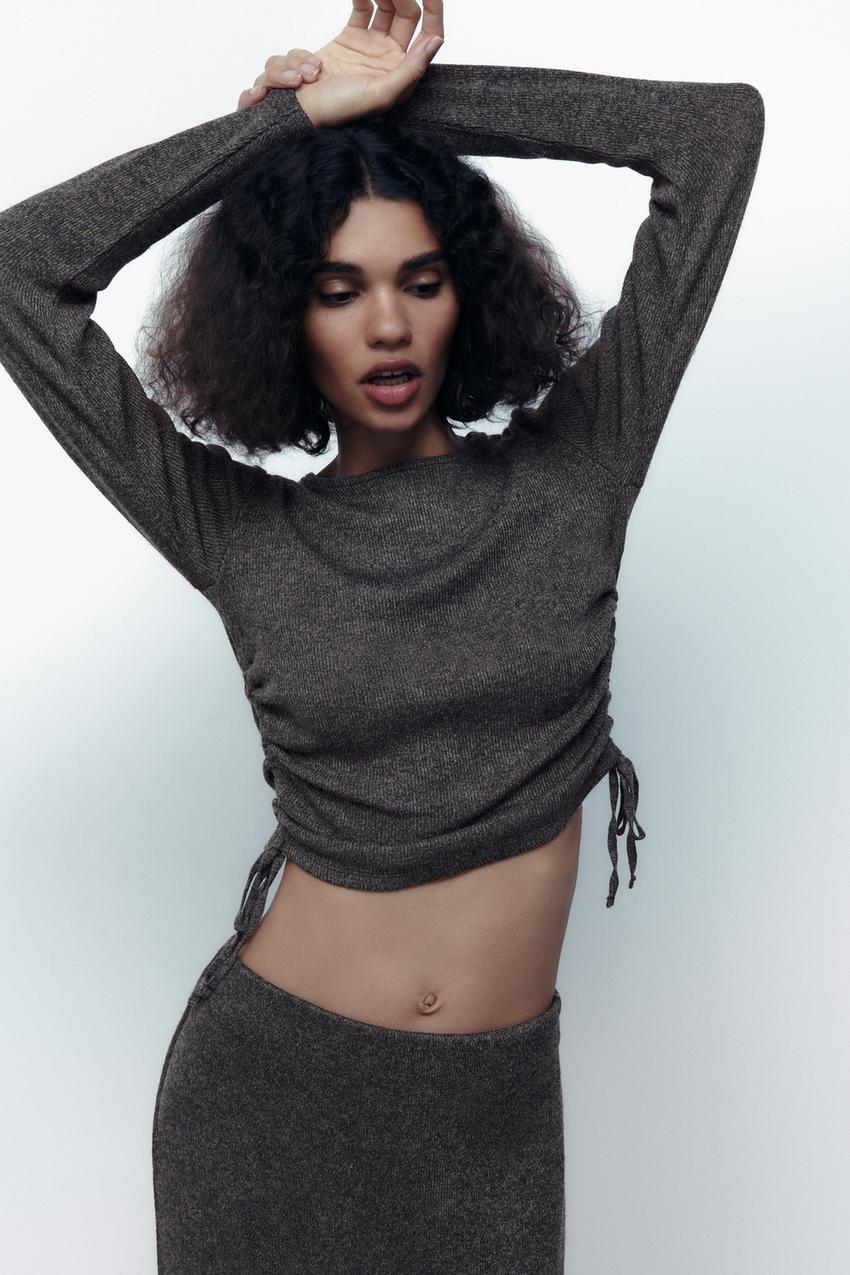 Zara long sleeve gathered top Clearance