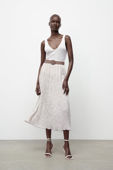 Image 0 of BELTED PRINTED PLEATED SKIRT from Zara