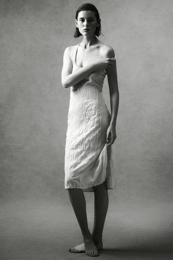 しわ風加工入りワンピース シルバー Zara Japan 日本 しわ風加工入りワンピース シルバー Zara Japan 日本