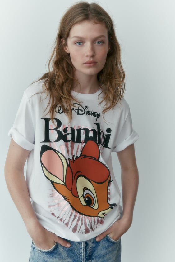 profound Bald cigar Round neck T-shirt with short sleeves. Contrast Bambi © Disney print. -  White | ZARA United States