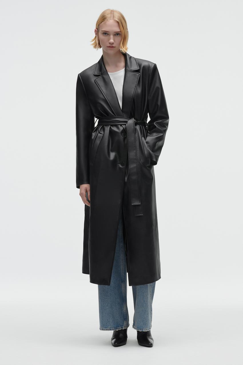 Zara leather trench coat women's Clearance
