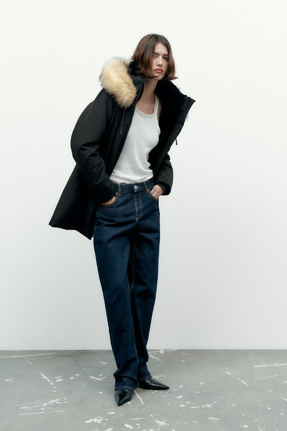 Zara hooded black coat Clearance