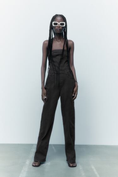 Image 0 of CORSETRY-INSPIRED DENIM JUMPSUIT from Zara