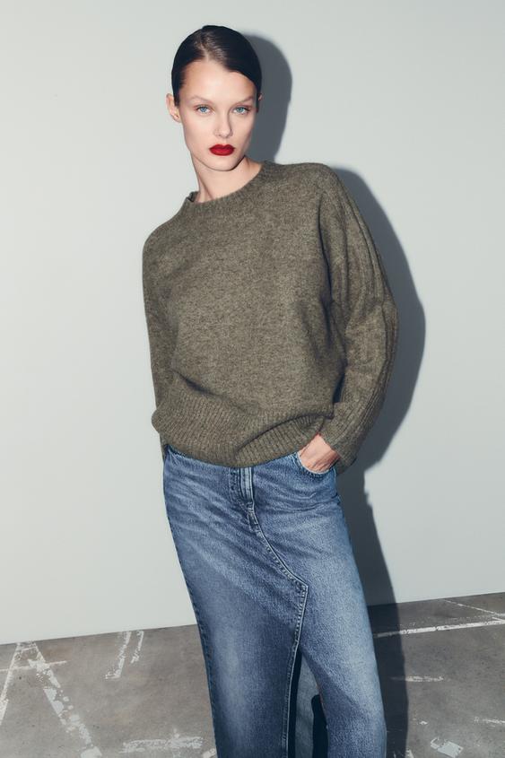 BASIC KNIT SWEATER - Khaki | ZARA 