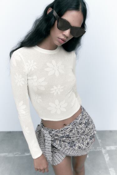Image 0 of FLORAL POINTELLE KNIT SWEATER from Zara