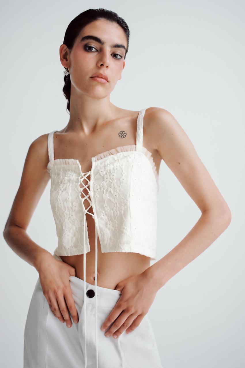 Zara white lace crop top Clearance