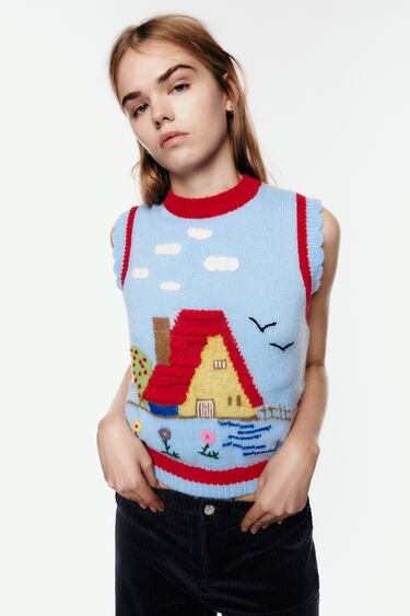 Image 0 of EMBROIDERED KNIT VEST from Zara