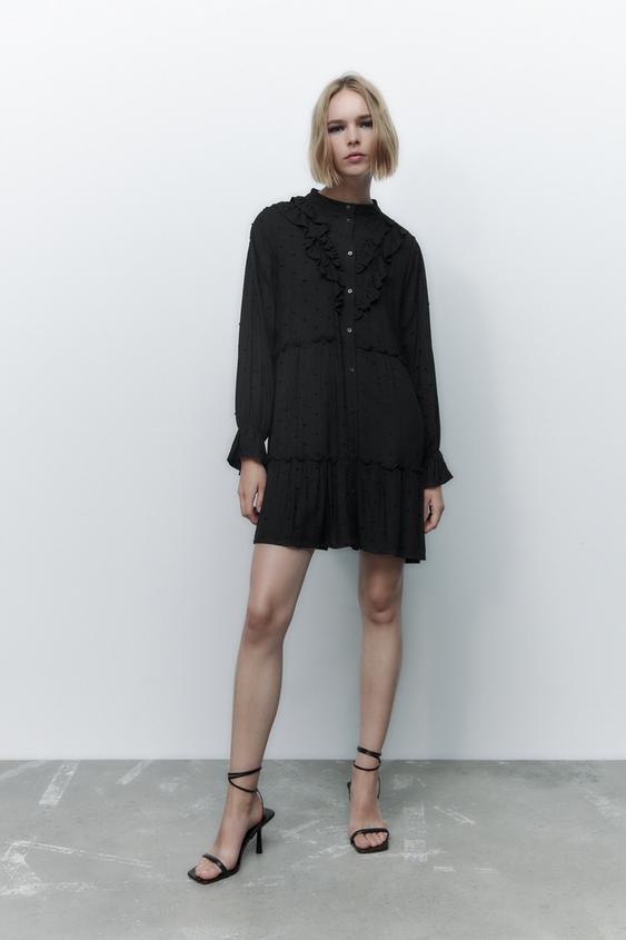 ドットメッシュワンピース フリル ブラック Zara Japan 日本 ドットメッシュワンピース フリル ブラック Zara Japan 日本