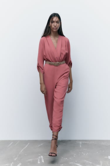 Image 0 of BELTED WRAP JUMPSUIT from Zara