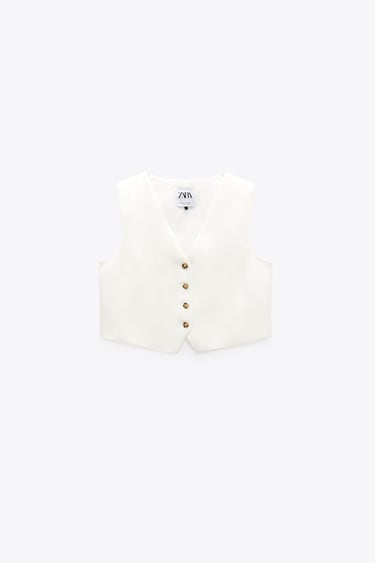 Image 0 of LINEN BLEND CROPPED WAISTCOAT from Zara