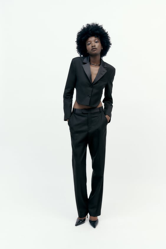 deadline helicopter Closely CROP BLAZER WITH LAPELS - Black | ZARA United States
