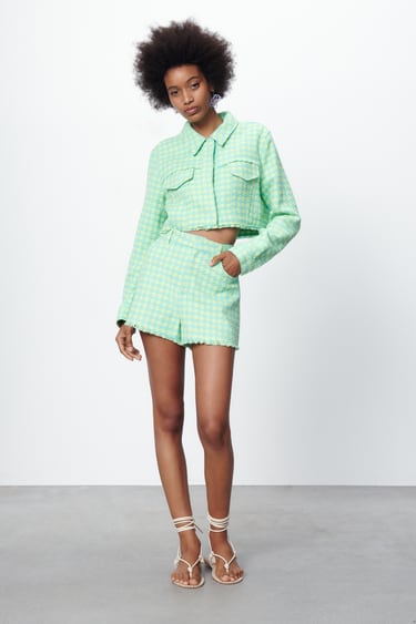 Image 0 of GINGHAM CROPPED JACKET from Zara