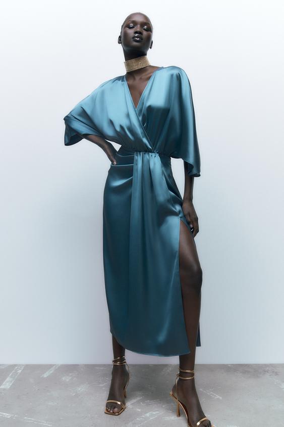 Zara turquoise satin dress Clearance