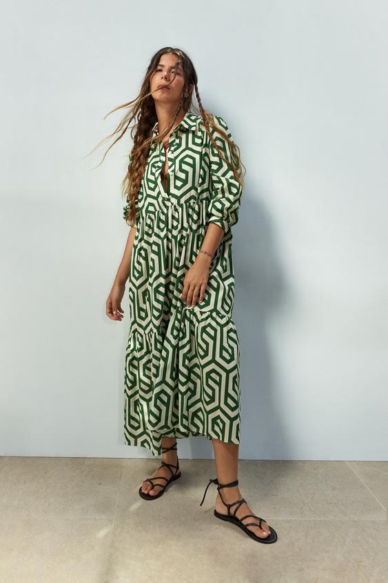 ジオメトリックワンピース グリーン Zara Japan 日本 ジオメトリックワンピース グリーン Zara Japan 日本