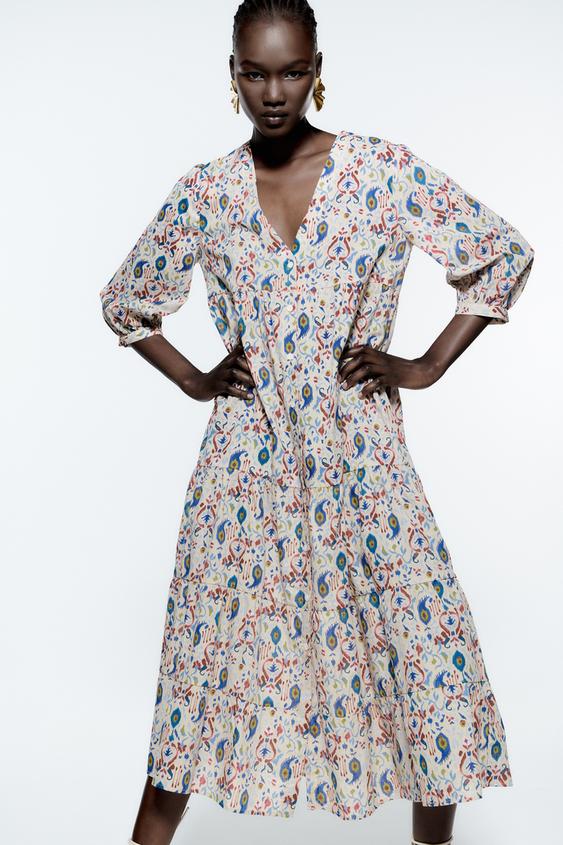 ロング丈プリント柄ワンピース エクリュ Zara Japan 日本 ロング丈プリント柄ワンピース エクリュ Zara Japan 日本