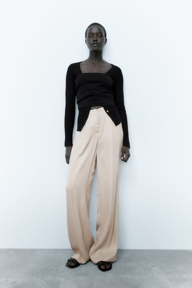 Image 0 of SATIN FULL LENGTH TROUSERS WITH DART DETAILS from Zara